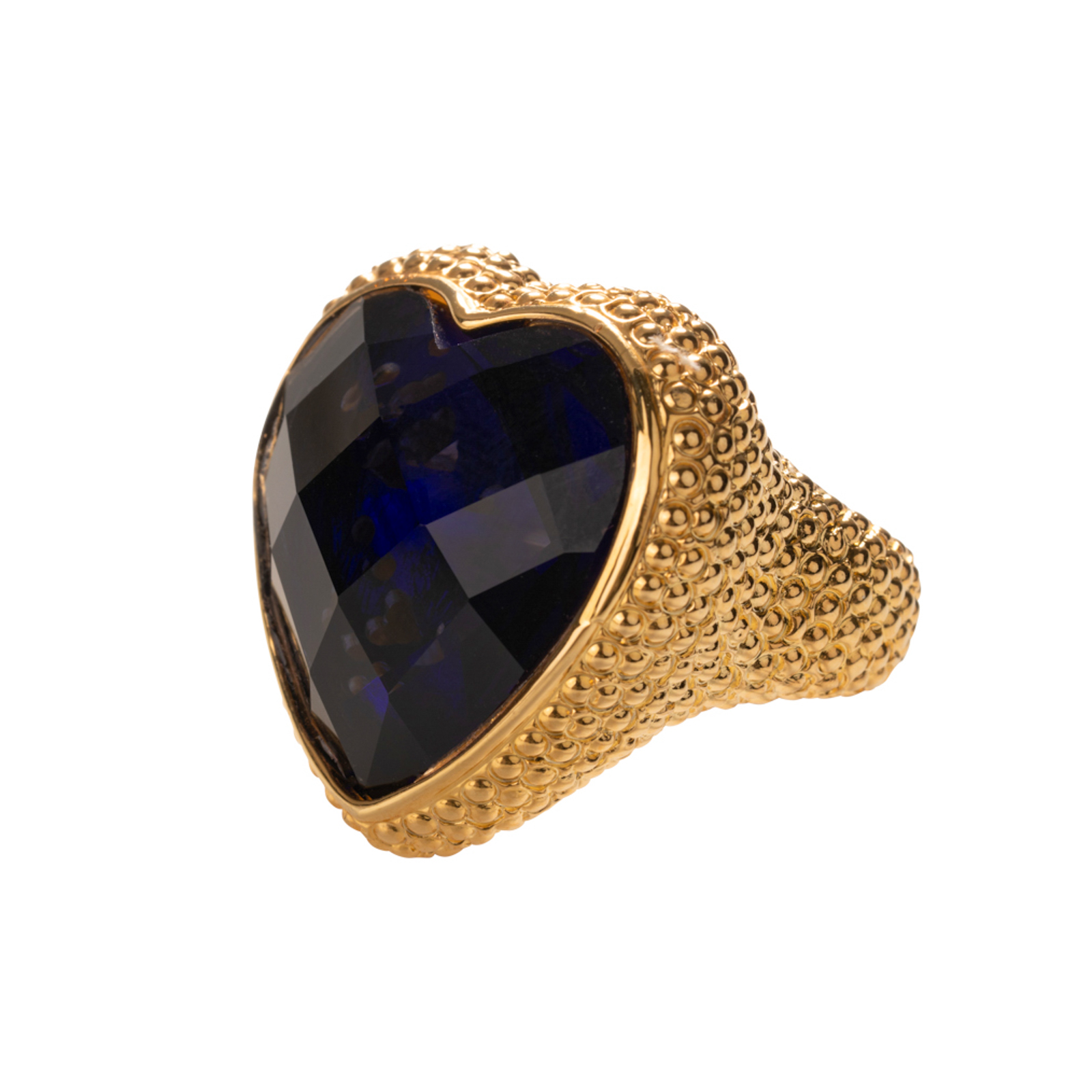 Anello in bronzo placcato in oro 18 kt con pietra cristallo a forma di cuore color ametista