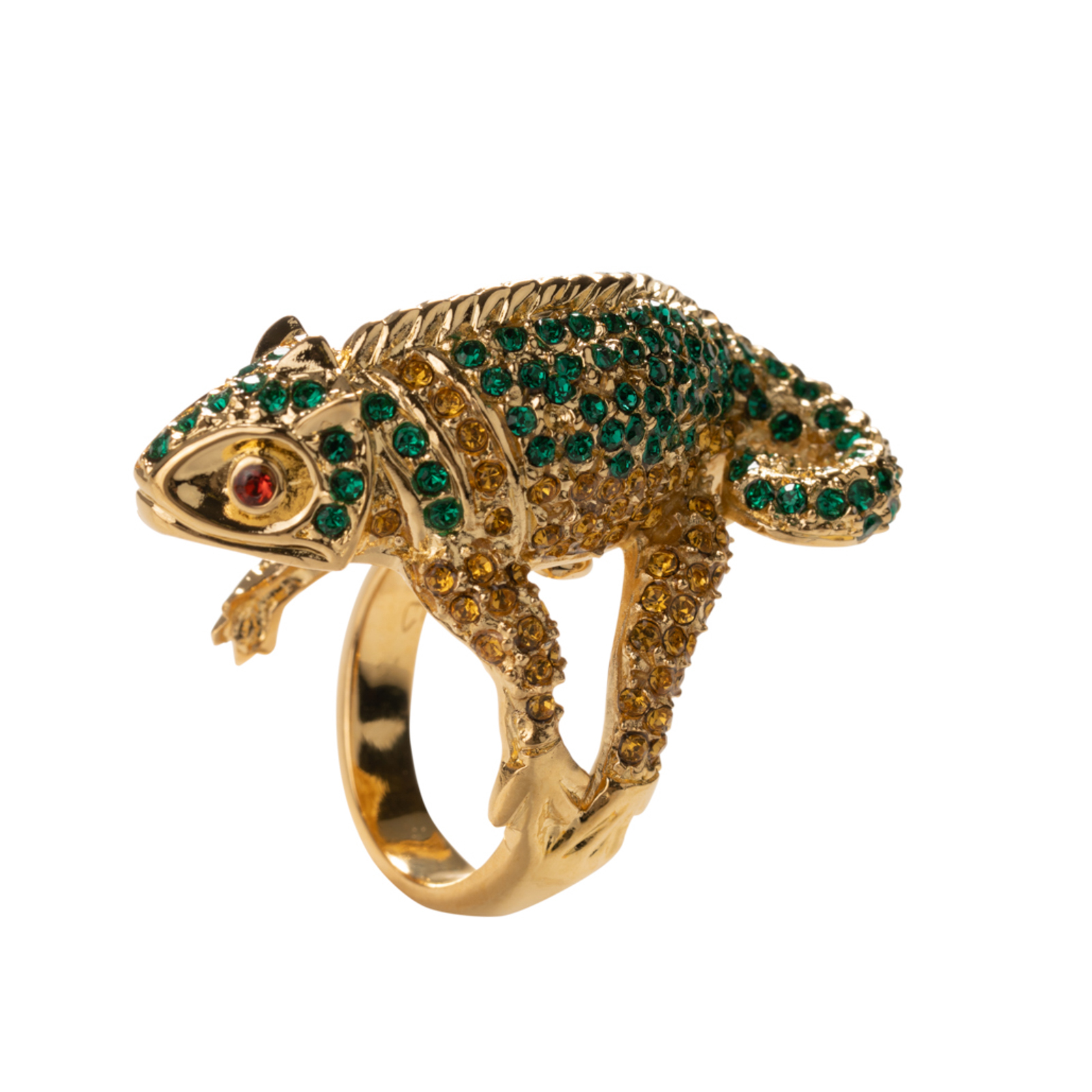 Anello salamandra in bronzo placcato in oro 18 kt con pietre Swarovski