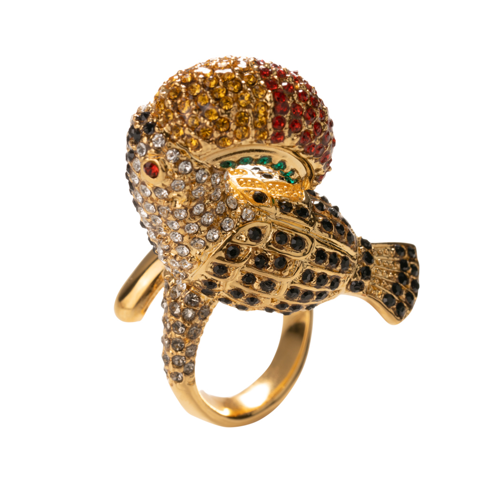 Anello tucano in bronzo placcato in oro 18 kt con pietre Swarovski