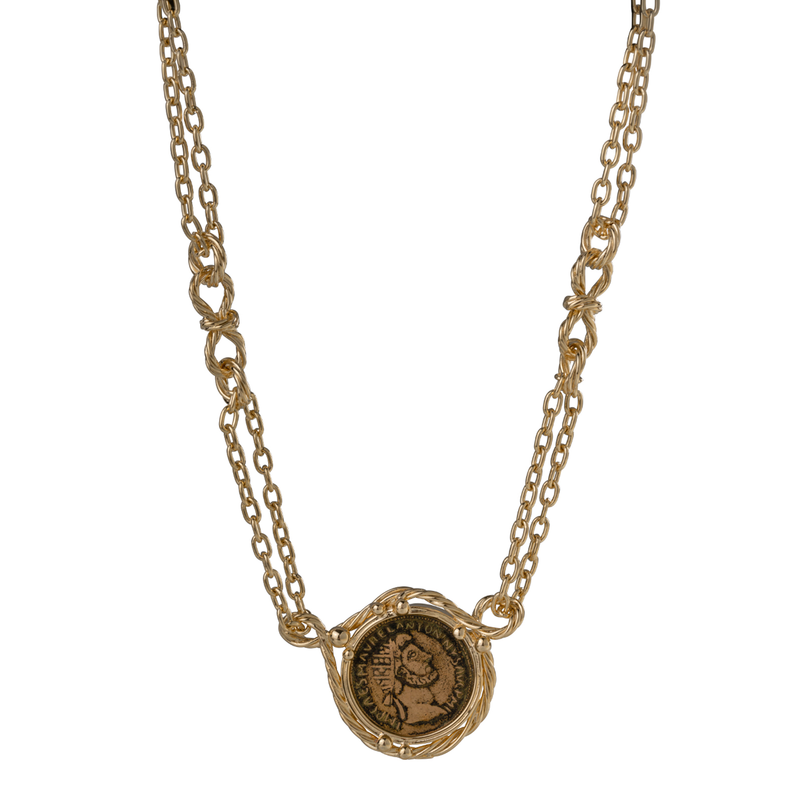 Collana in bronzo con moneta anticata