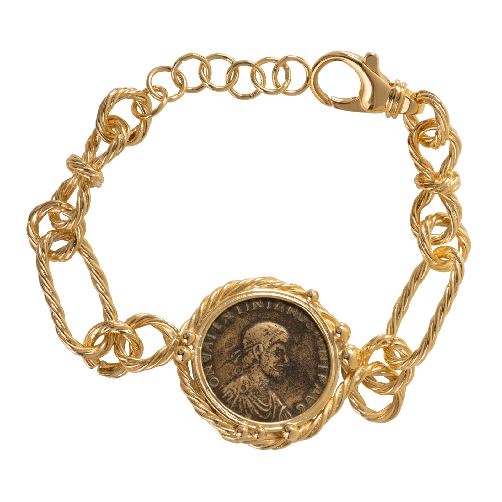 Bracciale in bronzo con moneta anticata