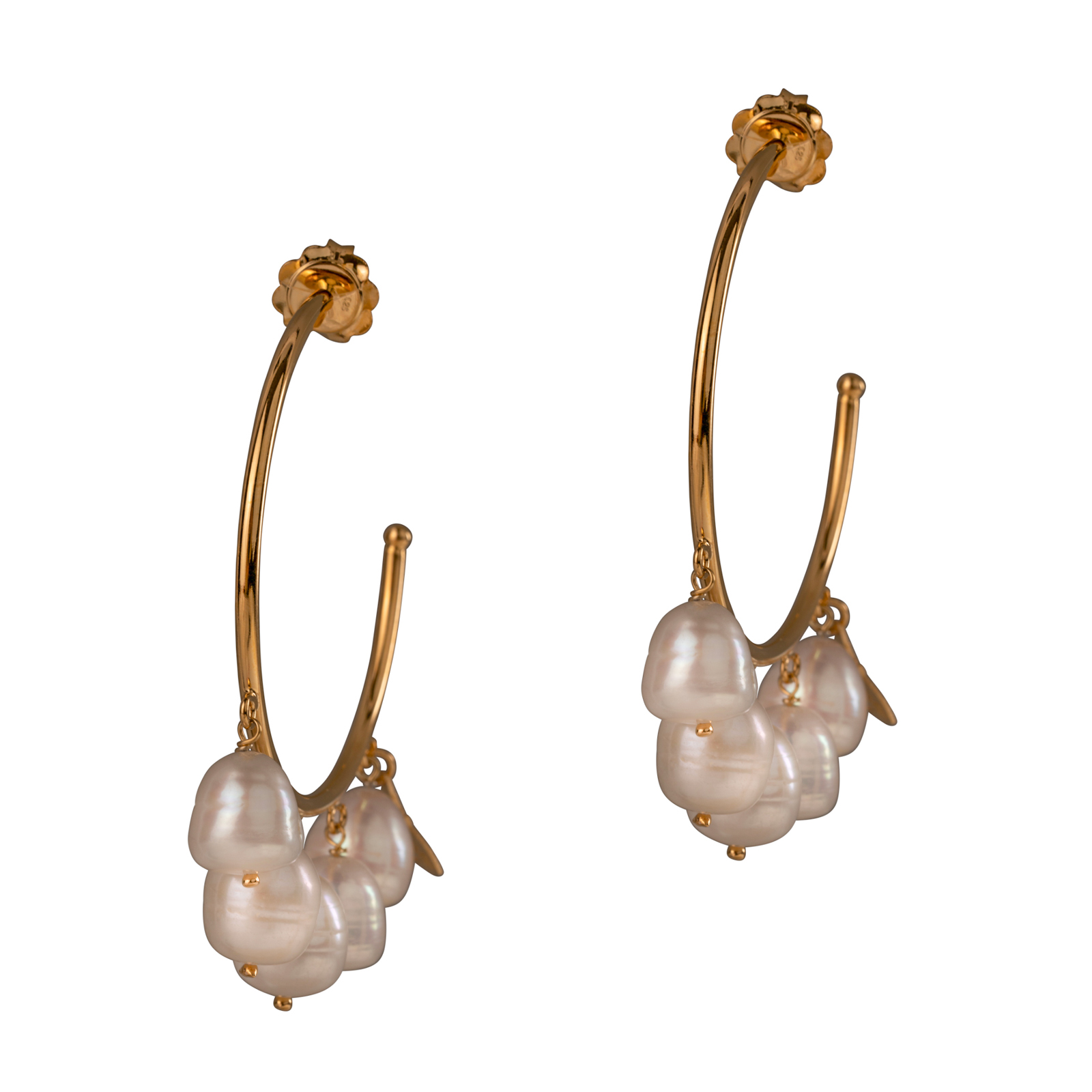 Orecchini in bronzo a cerchio con pendenti 5 perle barocche naturali