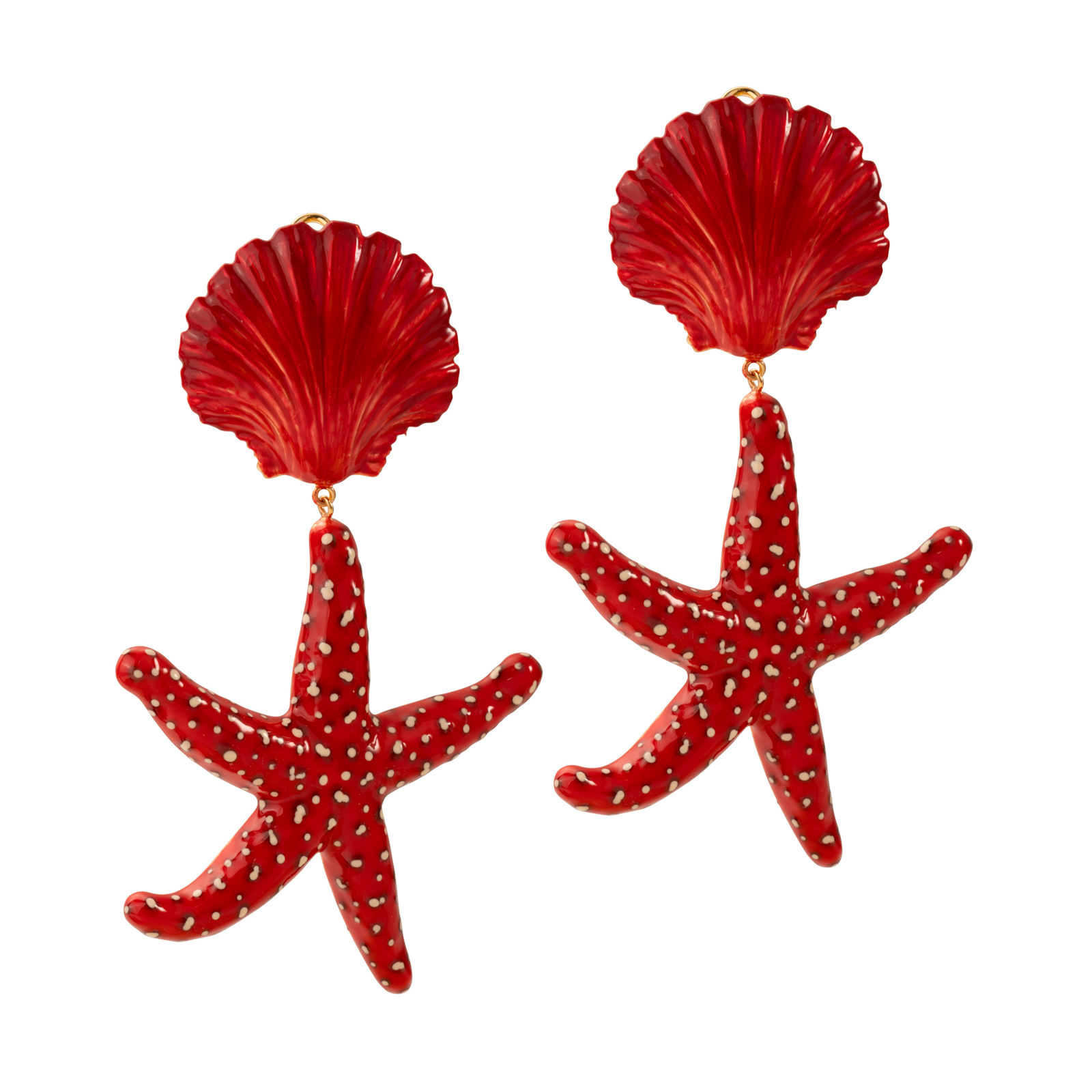Orecchini conchiglia e stella marina color corallo sfumato e bianco