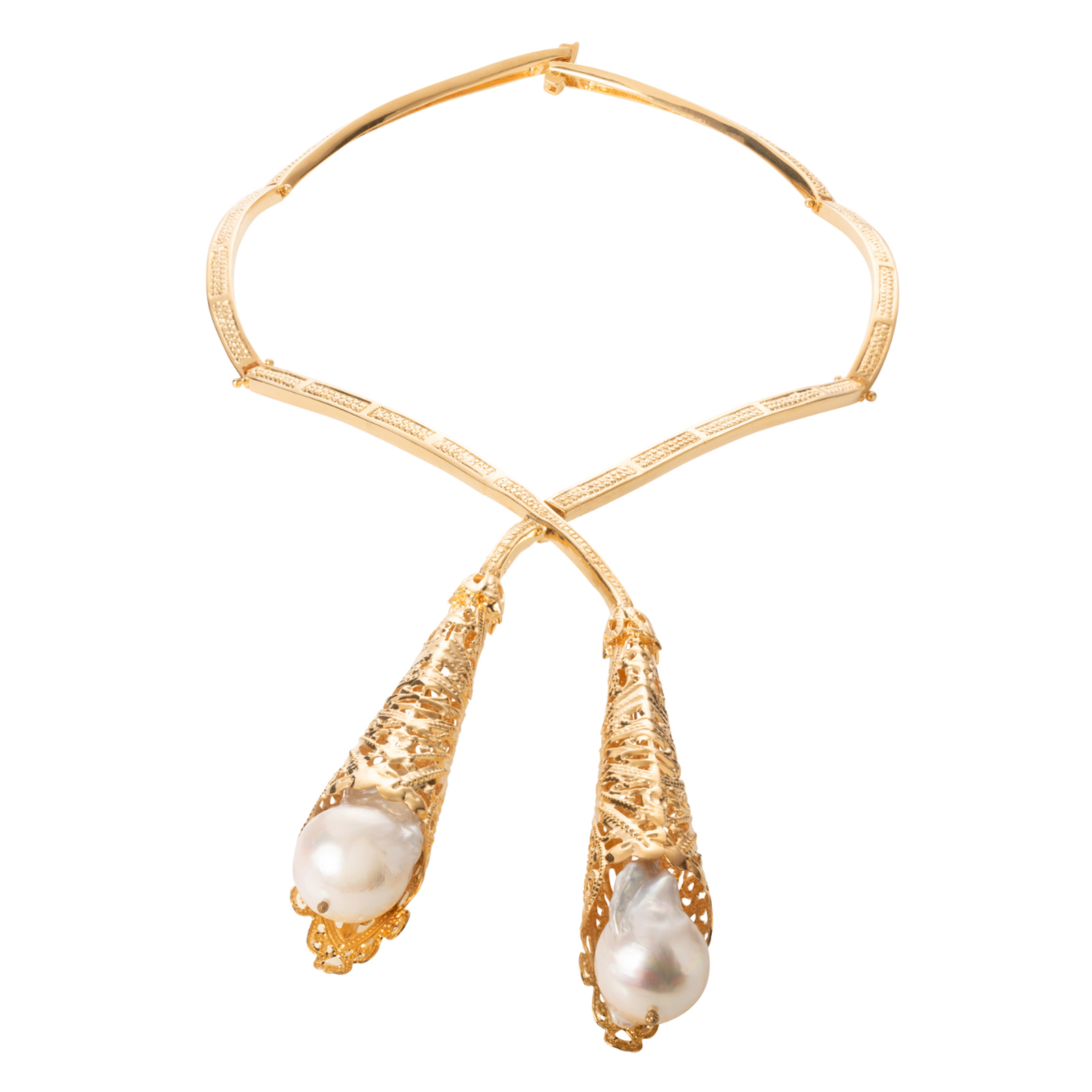 Collana semi-rigida realizzata a mano con perle barocche naturali