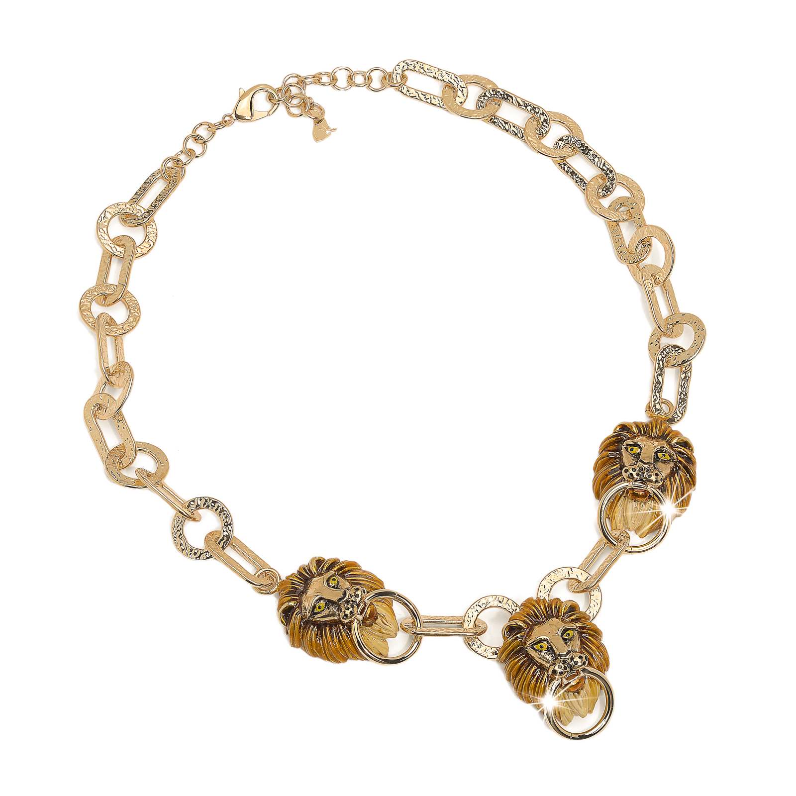 Collana con 3 leoni in maglia lavorata placcata in oro 18Kt