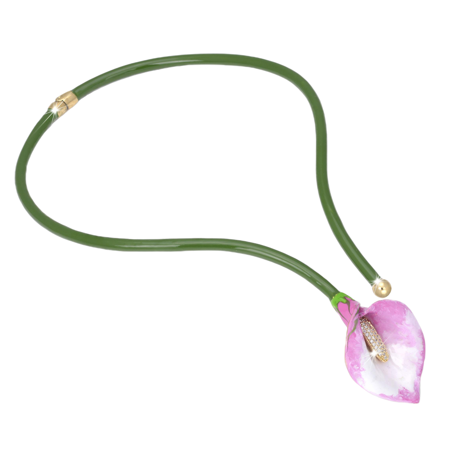 Collana rigida calla color rosa sfumatura interna giallo