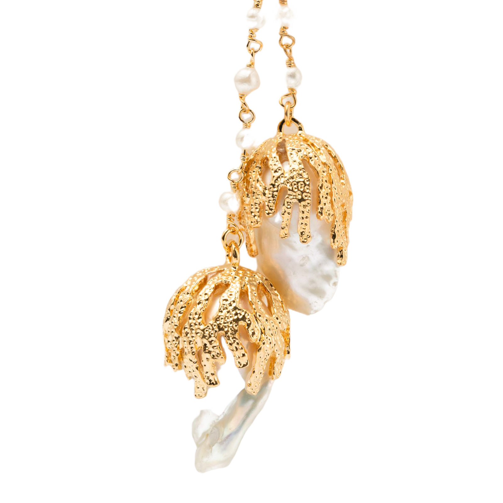 Collana con 2 pendenti di perla scaramazza naturale placcata in oro 18Kt