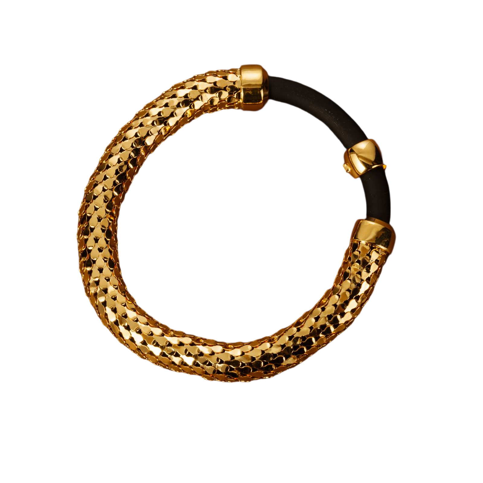 Bracciale in bronzo in maglia di squame e caucciù placcata in oro 18 kt