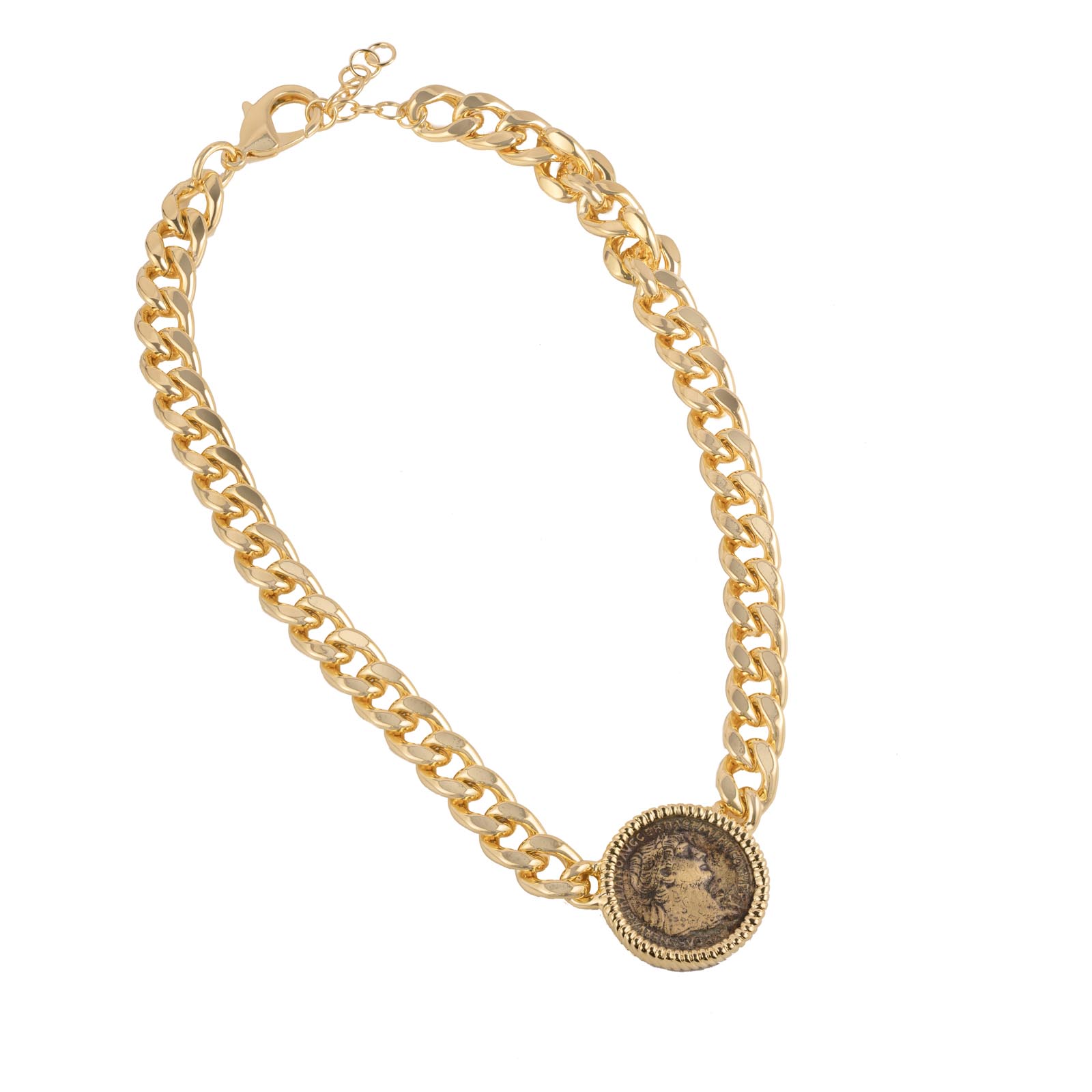 Collana Coin con moneta anticata in maglia groumette 