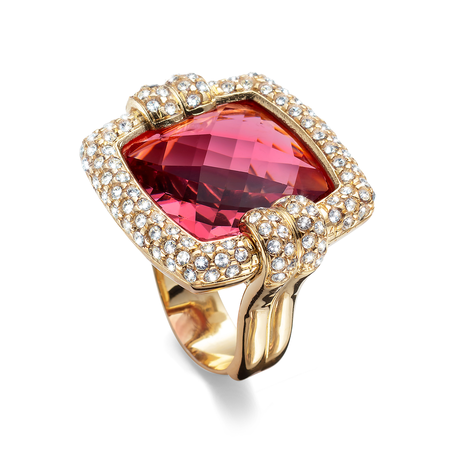 Anello con pietra carré sfaccettata cristallo color rosa
